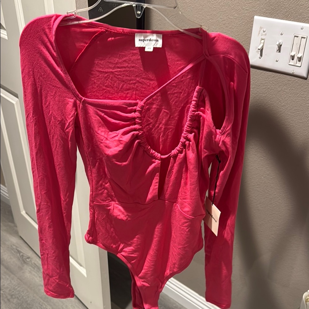 Superdown Women's Pink Long Sleeve Bodysuit
